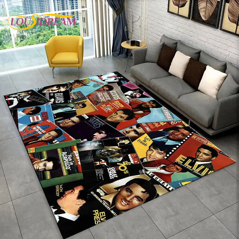 The King Elvis Presley Retro Area Rug,Carpet Rug for Living Room Bedroom Sofa Doormat Decoration,kids Play Non-slip Floor Mat 3D