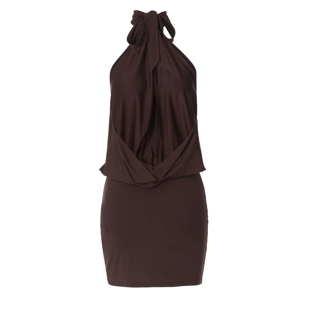 Hugcitar Halter Backless Bandage Ruched Mini Dress – Sexy Slim Bodycon Party & Club Dress