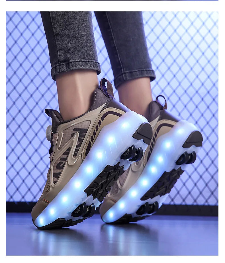 Children's 4-Wheel LED Light Roller Skate Shoes – Removable Wheeled Rolling Sneaker for Kids