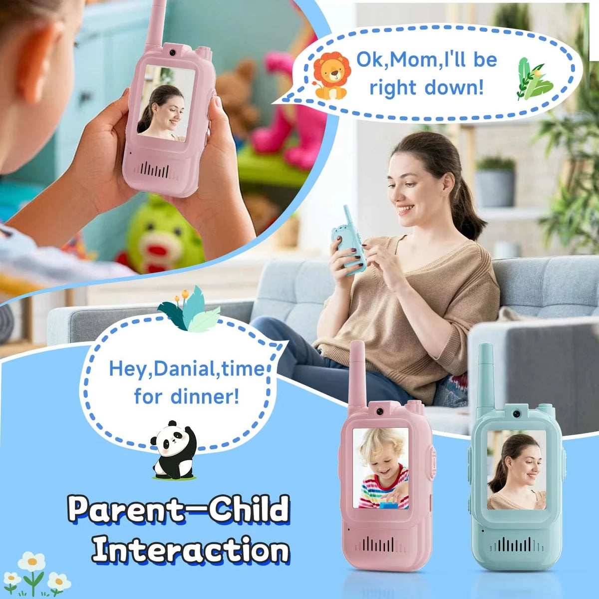 Kids Video Walkie Talkies 2-Pack – HD Screen, Face-to-Face Video, Voice Effects, 400m Range, No WiFi