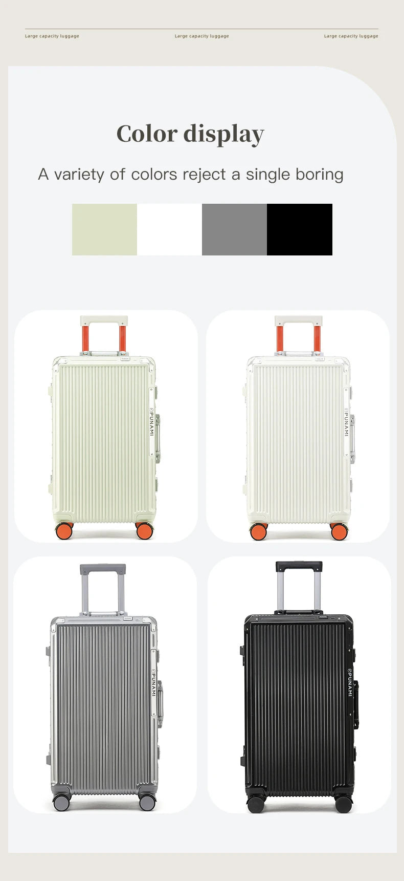 sushimu Suitcase Wide Handle Travel Suitcase Men 20 24 26 Carry-On Luggage Women PC Aluminum Frame Trolley Case