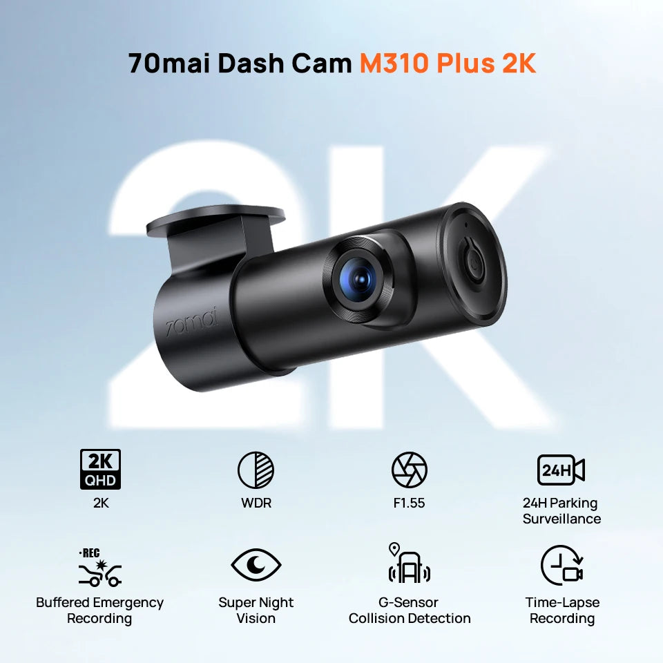 70mai M310 Plus 2K Dash Cam – 1440P QHD, 143° FOV, Voice Control, 24H Parking Guard, Night Vision