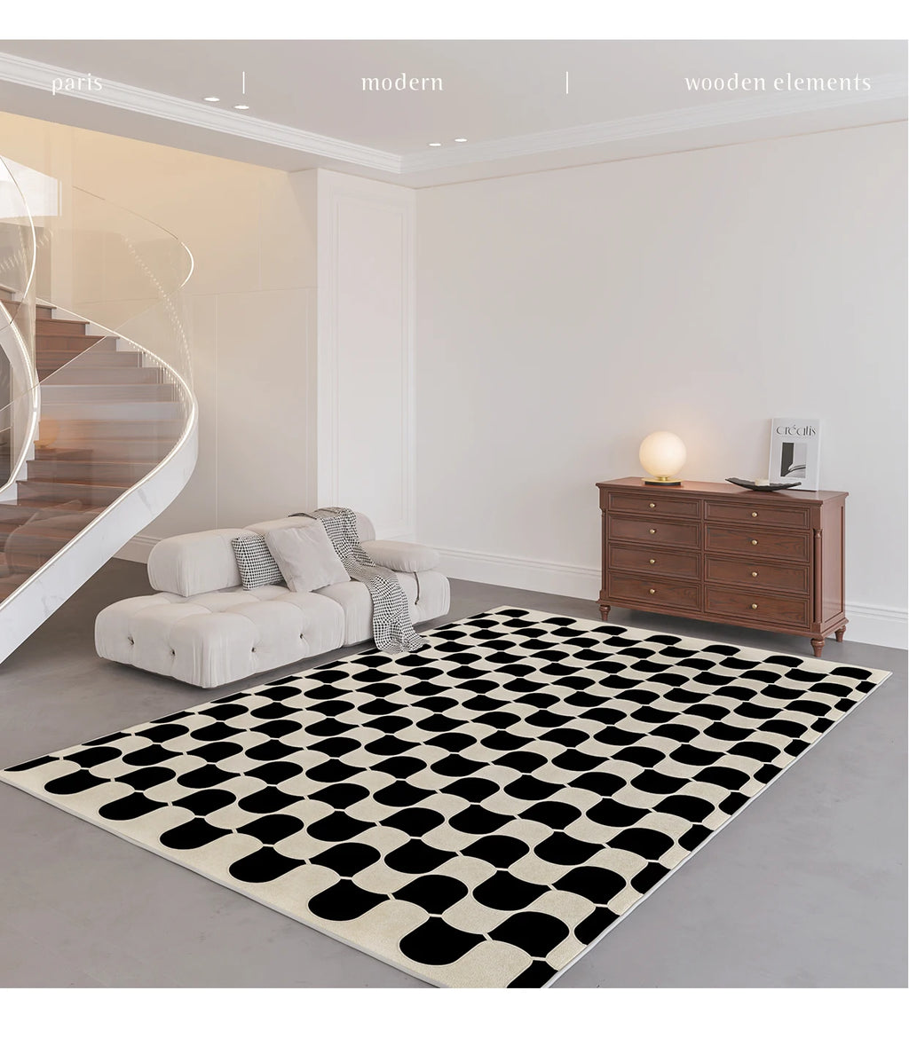 French Retro Checkerboard Plush Rug – Large Area Plaid Carpet for Bedroom & Living Room, 20 Styles & 10 Sizes