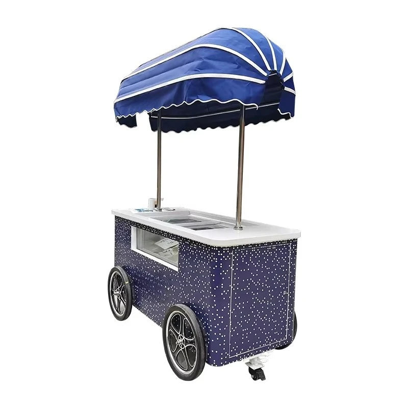 Customized Mobile Food Vending Cart with Canopy – Commercial Street Stall for Ice Cream & Snacks