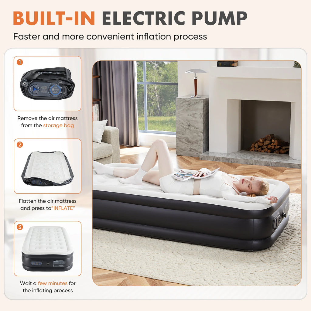 JHK Double-Height Air Mattress – 660 lbs Capacity, Non-Slip Bottom, Queen & Twin, Home & Camping