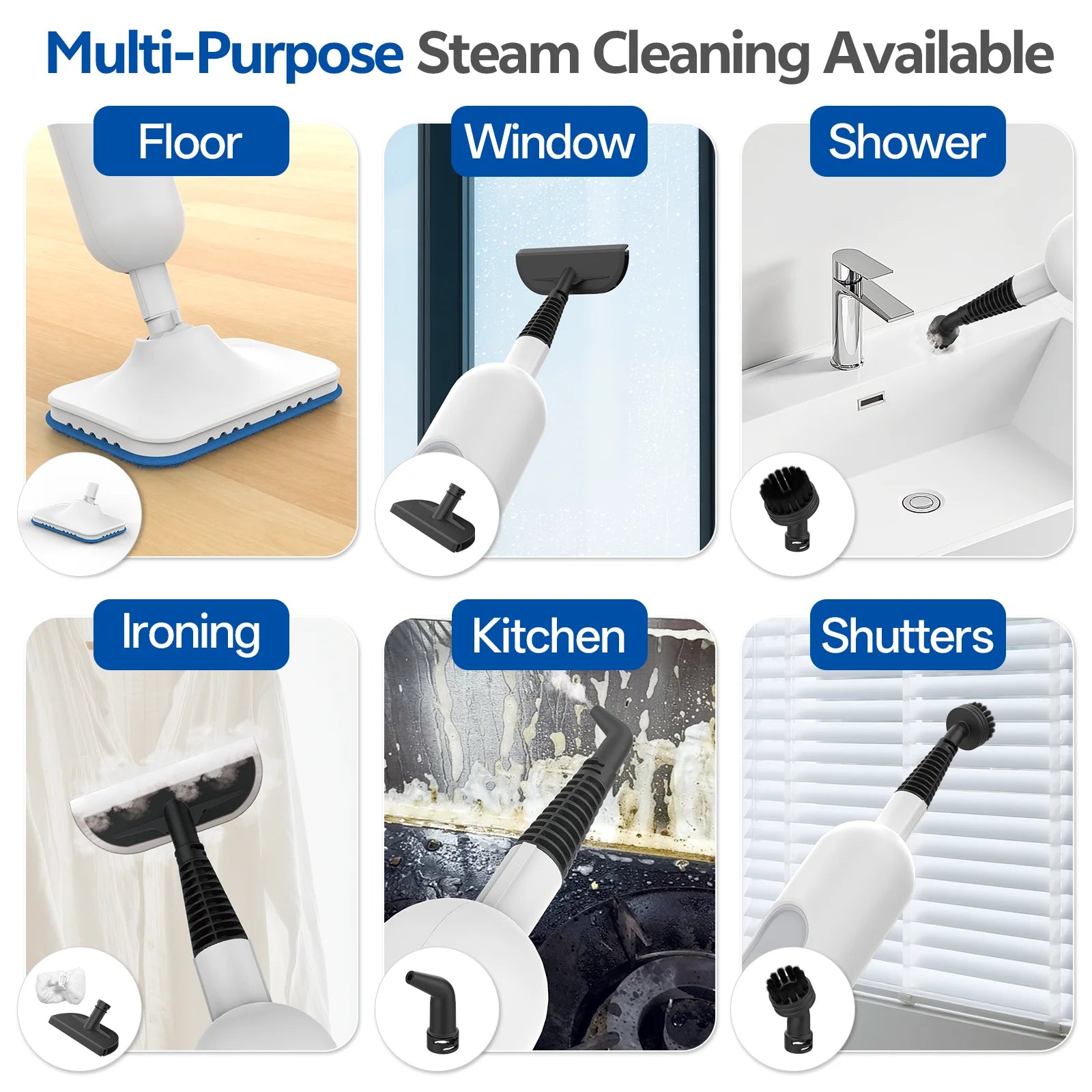 INSE 6-in-1 Powerful Steam Mop — High-Temperature Detachable Scrubbing Steam Cleaner for Hard Floors, Carpet & Kitchen