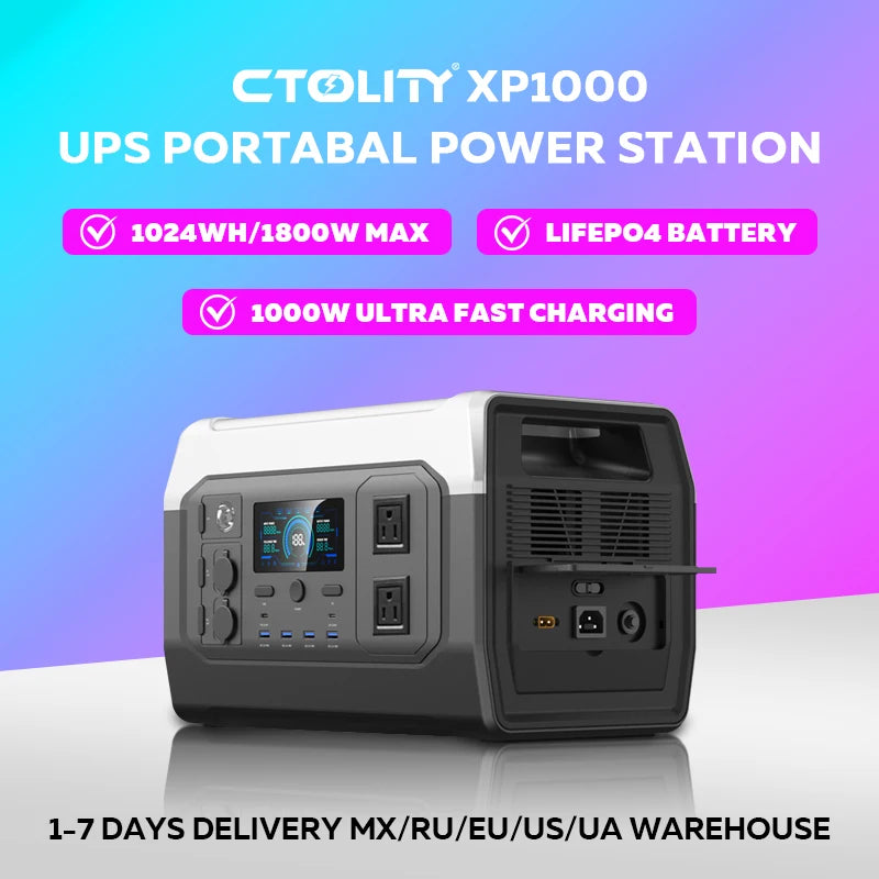 1800W Portable Power Station — LiFePO4 Battery, UPS Function, Pure Sine Wave Solar Generator for Home & Outdoor