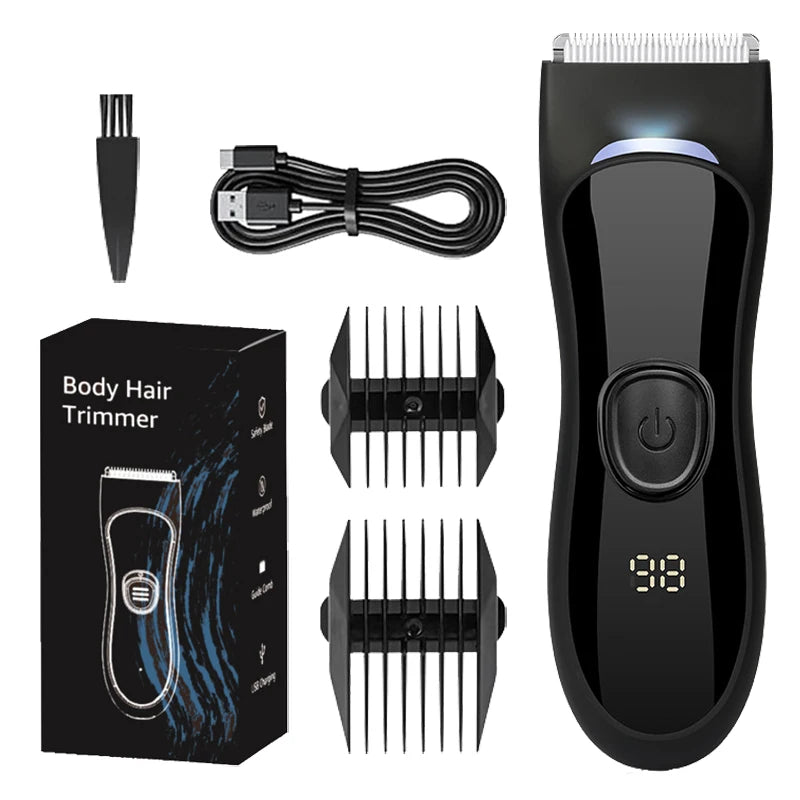 Men's IPX7 Waterproof Body & Beard Trimmer – LED Display, 4 Length Guards, USB Rechargeable