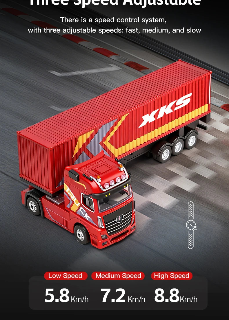 1:64 Mini Alloy RC Container Truck with Trailer – 4WD Drift Remote Control Tractor for Kids