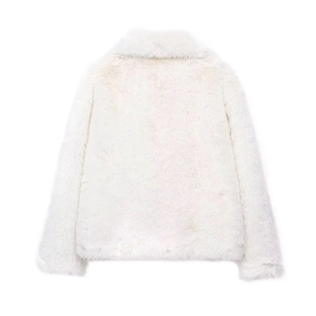 Women's Oversized Faux Fur Jacket – Single-Breasted Elegant Warm Coat
