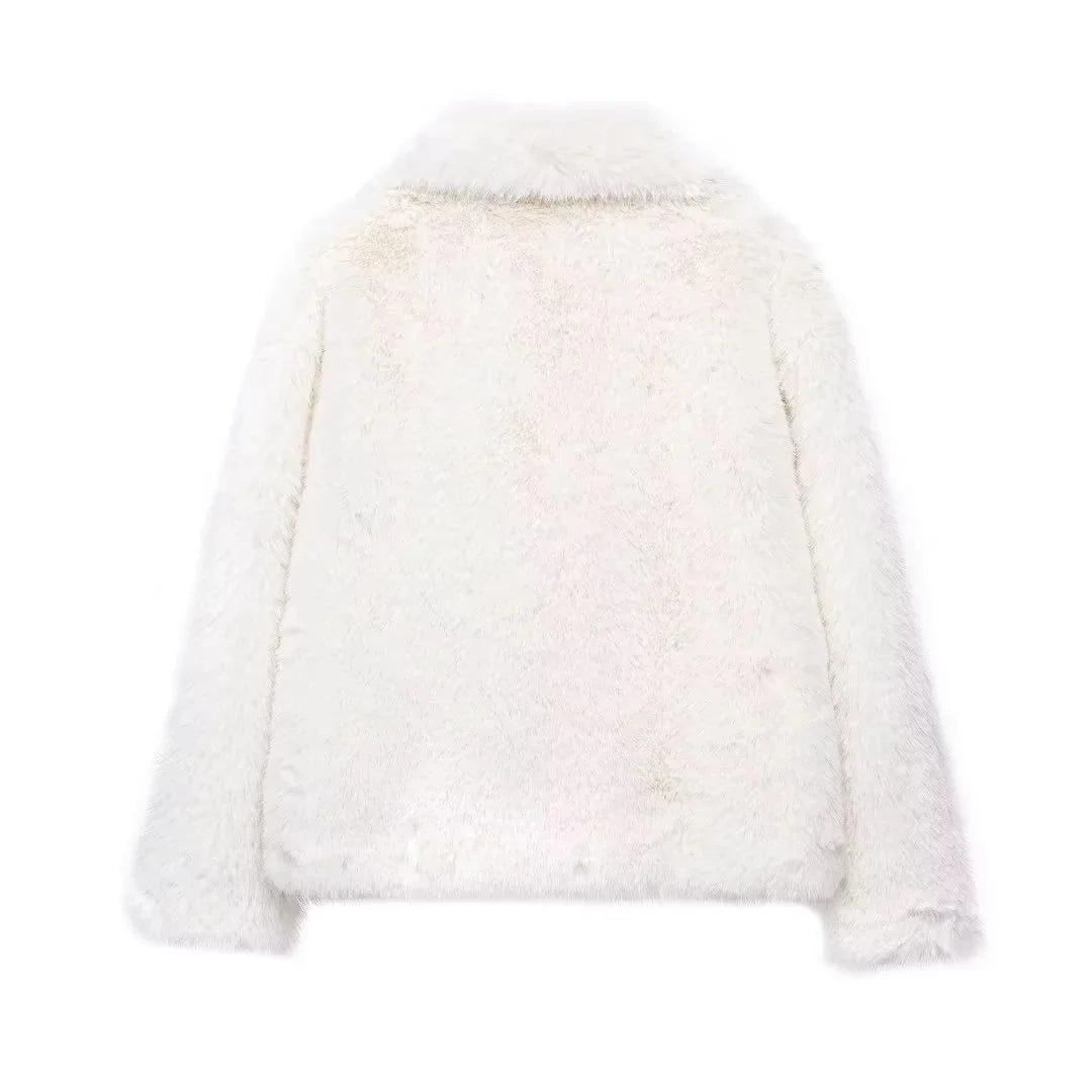 Women's Oversized Faux Fur Jacket – Single-Breasted Elegant Warm Coat