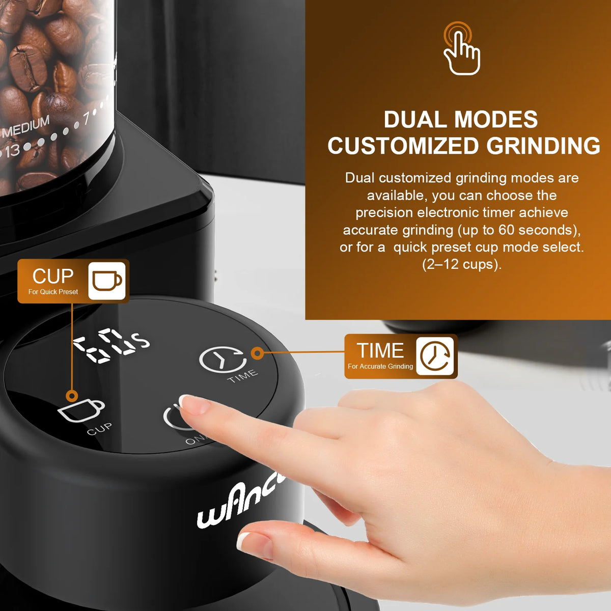 Electric Conical Burr Coffee Grinder – Touchscreen, 25 Grind Settings for Espresso, Drip & French Press