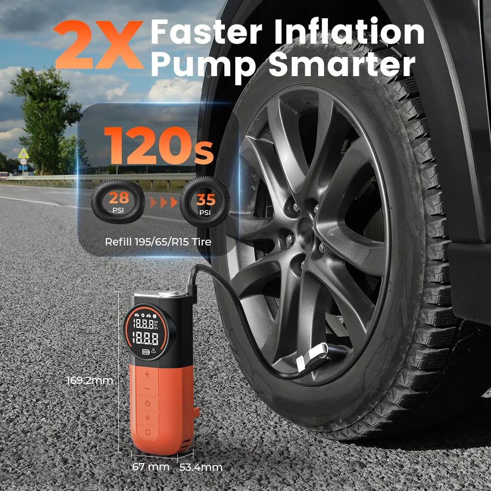 Portable Tire Inflator with Built-In Hose and Storage