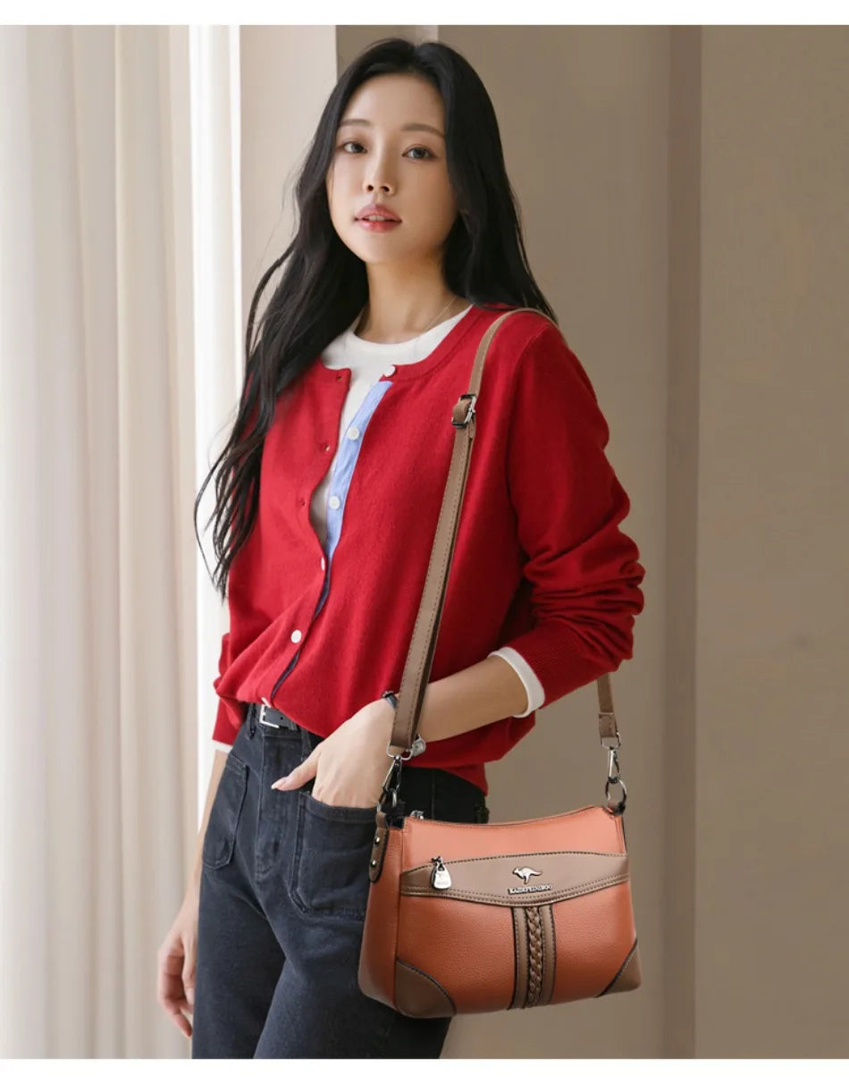 Luxury Genuine Leather Flap Shoulder Bag – Sequin Crossbody Handbag for Women