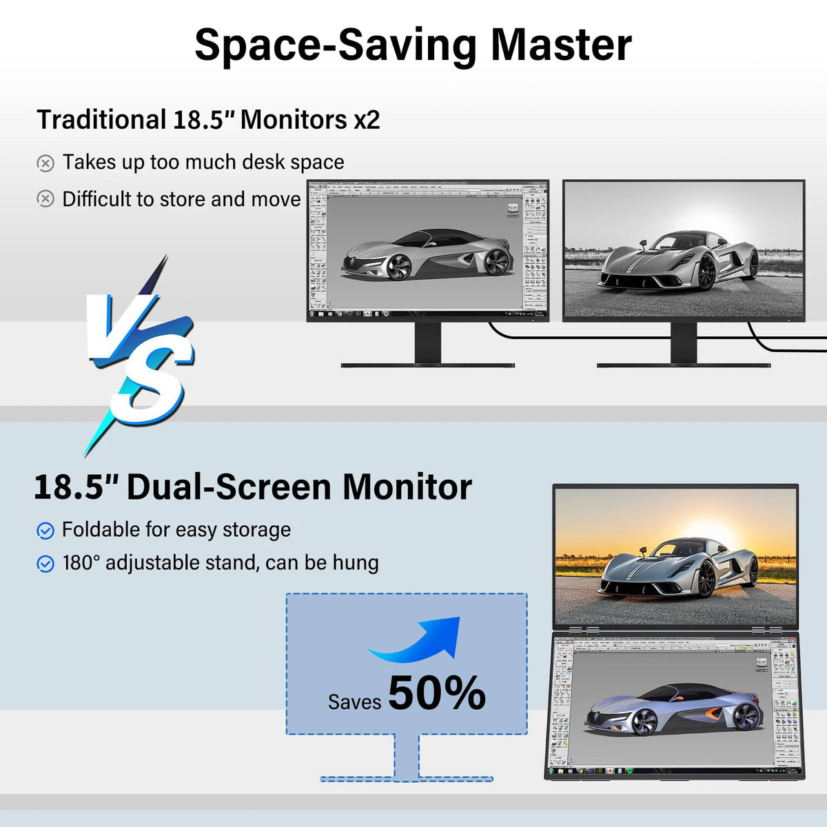 18.5-Inch Dual Portable Monitor – Full HD Folding Screens