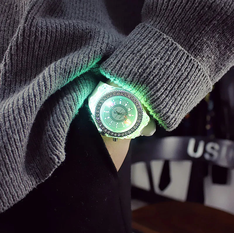 LED Luminous Flash Rhinestone Watch | Kids Men Women Silicone Fashion Wristwatch