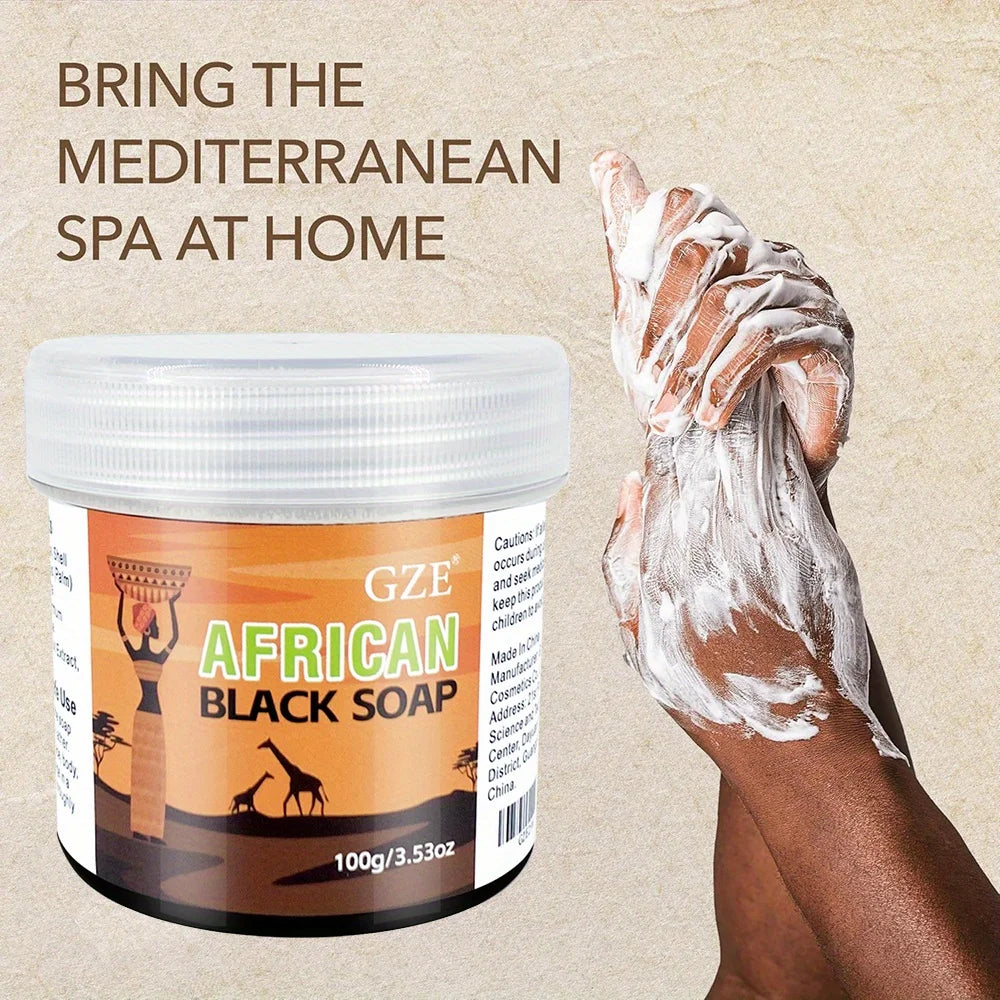 GZE African Black Soap 3-in-1 – Face, Hair & Body Cleanser with Natural Ingredients, 100g