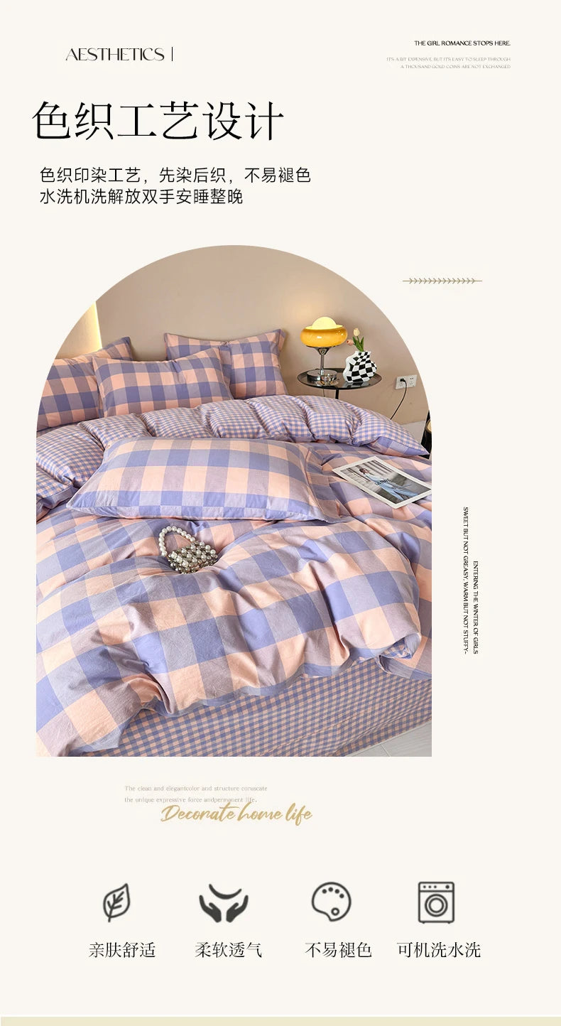 100% Cotton Plaid Duvet Cover – 160x210 to 220x240, Quilt Cover (Pillowcase Sold Separately)