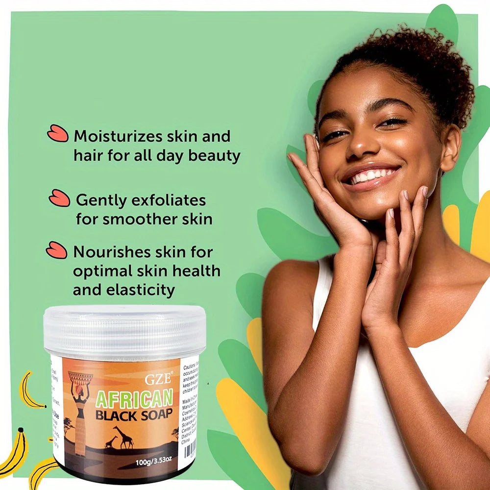 GZE African Black Soap 3-in-1 – Face, Hair & Body Cleanser with Natural Ingredients, 100g