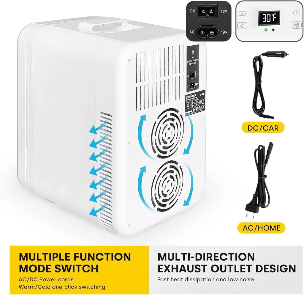 Enventor 10L Mini Car Refrigerator — Portable Skincare Fridge AC 120V/DC 12V Thermoelectric Cooler & Warmer for Camping