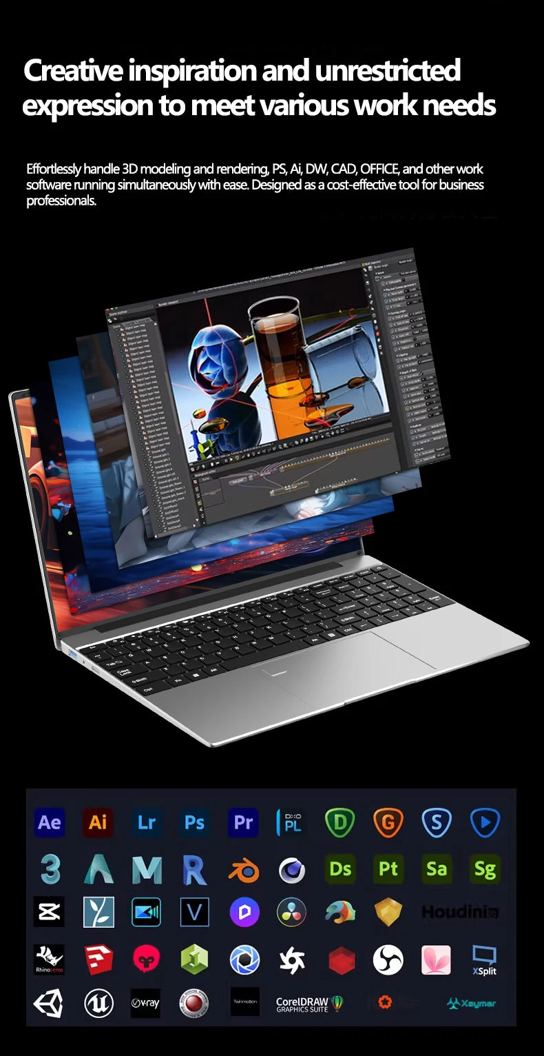 15.6" Intel Slim Laptop – Backlit Keyboard, Up to 32GB DDR4, 2TB SSD, 3 Colors, Windows 11