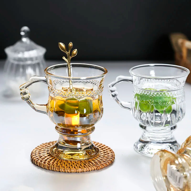 Vintage Embossed Glass Cup with Handle