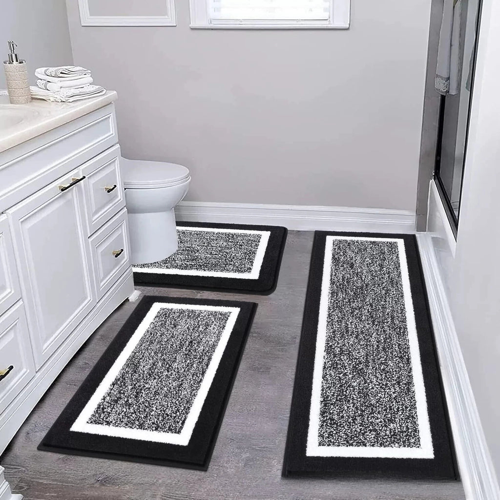 Washable Microfiber Bathroom Rug Set – 3-Piece Non-Slip Absorbent Bath Mats with U-Shaped Toilet Mat, 8 Colors