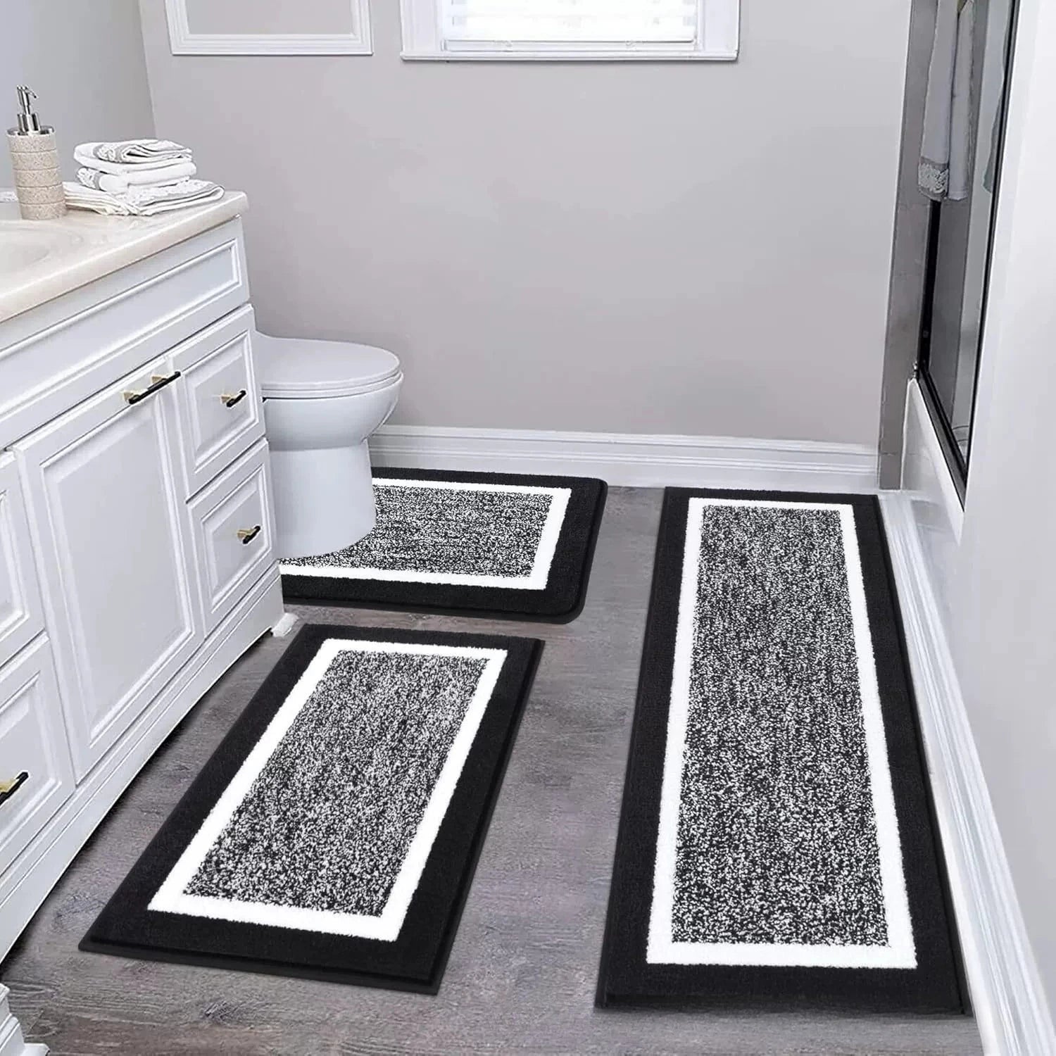 Washable Microfiber Bathroom Rug Set – 3-Piece Non-Slip Absorbent Bath Mats with U-Shaped Toilet Mat, 8 Colors