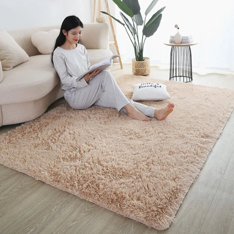 Nordic Furry Carpet – Modern Non-Slip Area Rug for Living Room & Bedroom, Black Gray White