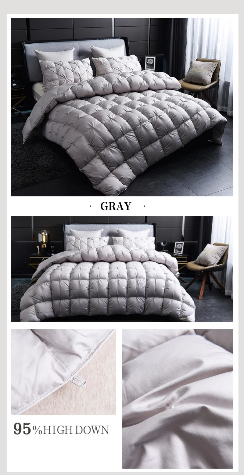 White Goose Down Duvet – Thick Winter Comforter with 3D Pinch Pleat Design, Twin to King