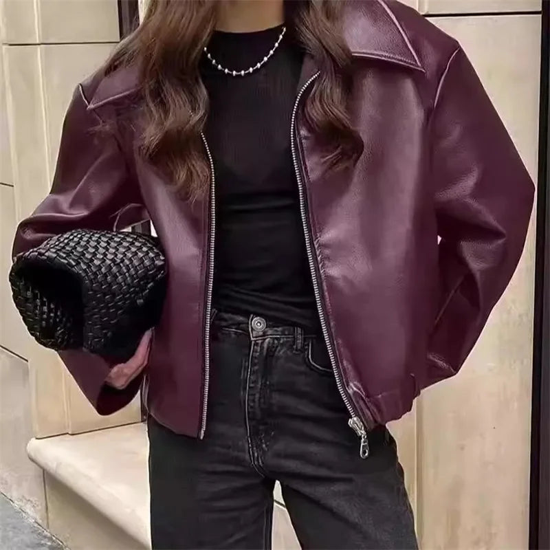 Women's Red Zip-Front Jacket – Casual Pocket Detail