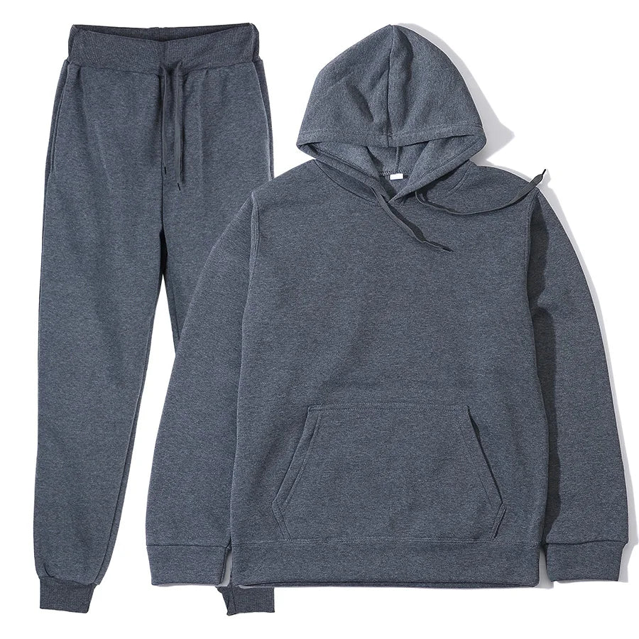 Men's Solid Color Hoodie & Pants Tracksuit Set – Fashionable Casual Sport (S–3XL)