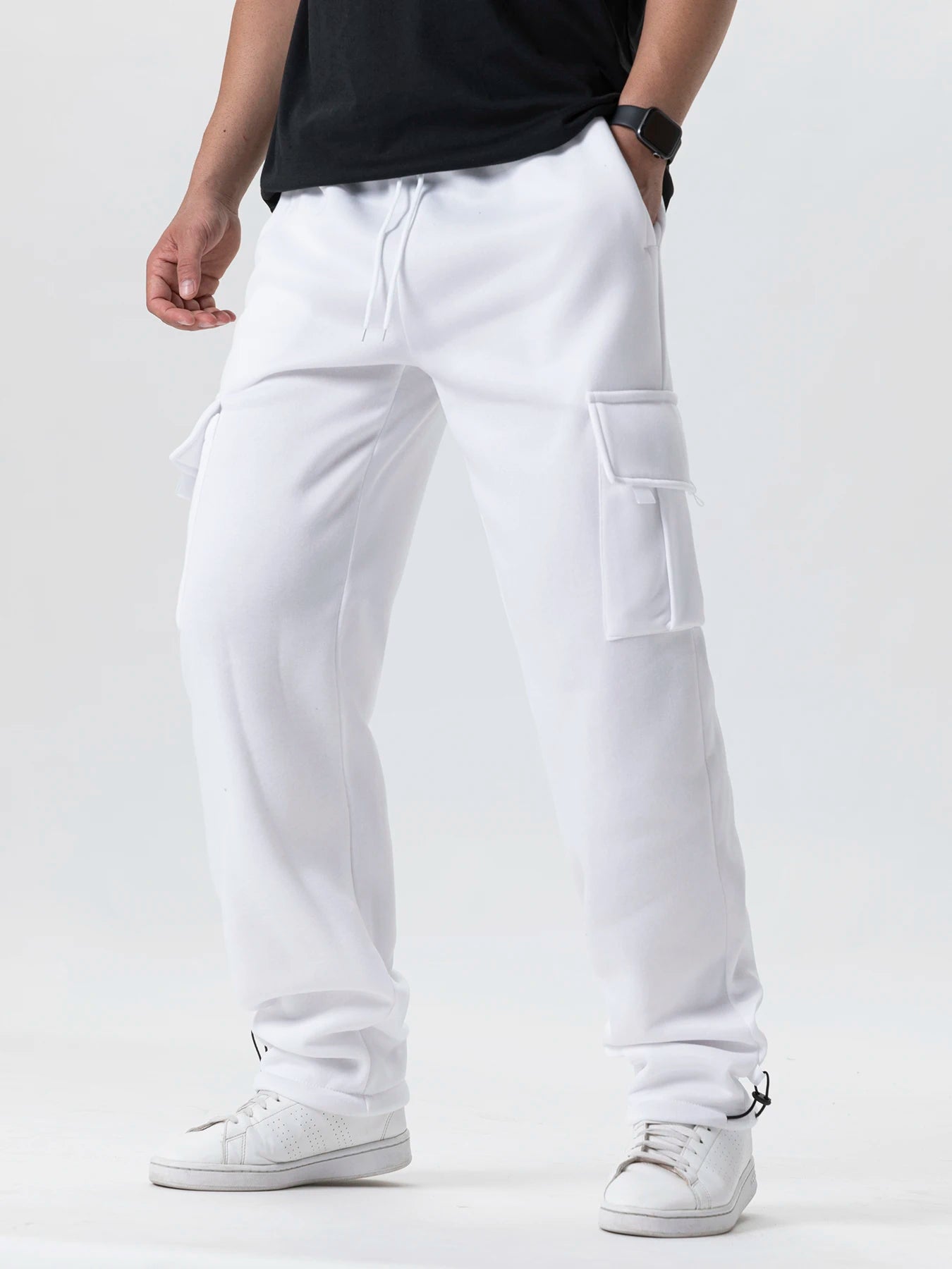 Men's Multi-Pockets Sweatpants Autumn Winter Drawstring Straight Fit Pants Running Jogger Sports Gym Trousers Male Loose Pants