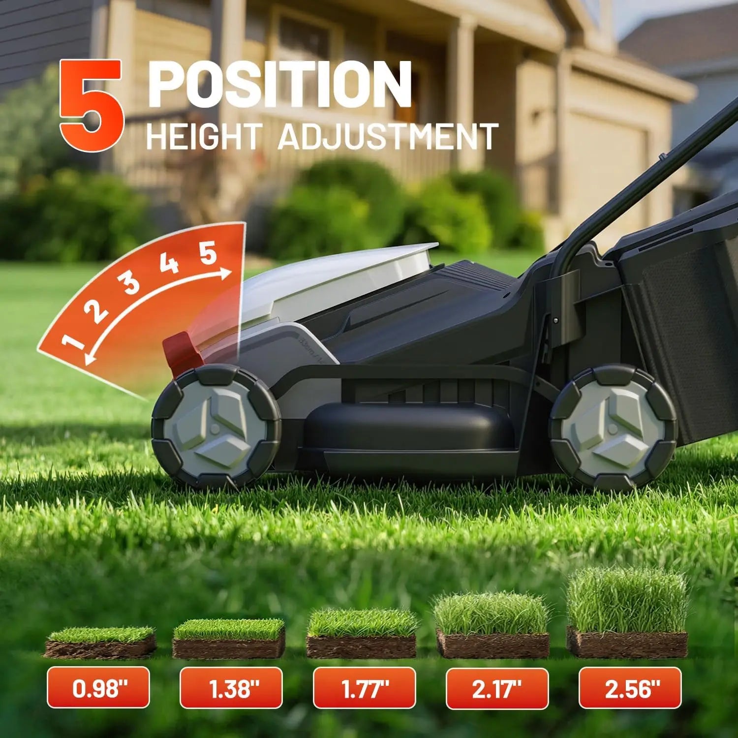 14-Inch Cordless Lawn Mower | Brushless Motor, 5.0Ah Battery & Charger, Cuts 3500 Sq. Ft, 5-Position Height Adjustment