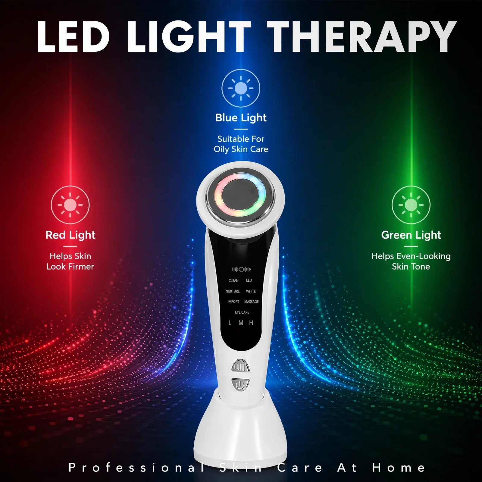 7-in-1 LED Facial Beauty Device – Cleansing, Serum Infusion, LED Light Therapy & Eye Care Massager