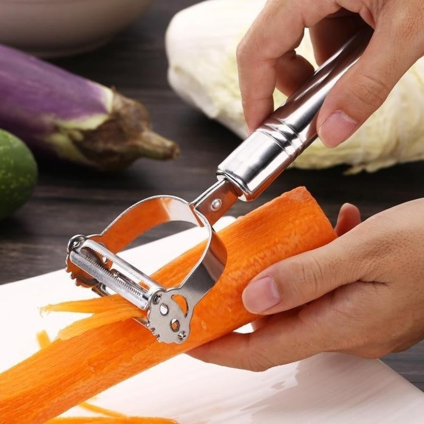Peel & Grate in One Tool — Stainless Steel 2-in-1 Julienne Peeler & Grater | Potato, Cucumber, Carrot, Dishwasher Safe, 18cm