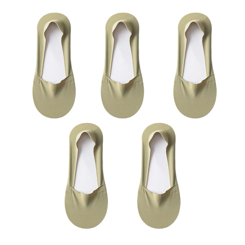 Women's Cotton No-Show Socks – Silicone Grip, 5 Pairs
