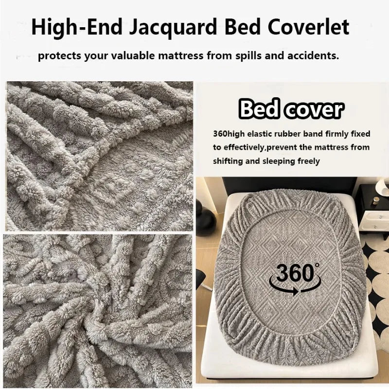 Winter Coral Plush Mattress Cover – High Elasticity Anti-Slip Breathable Bed Sheet