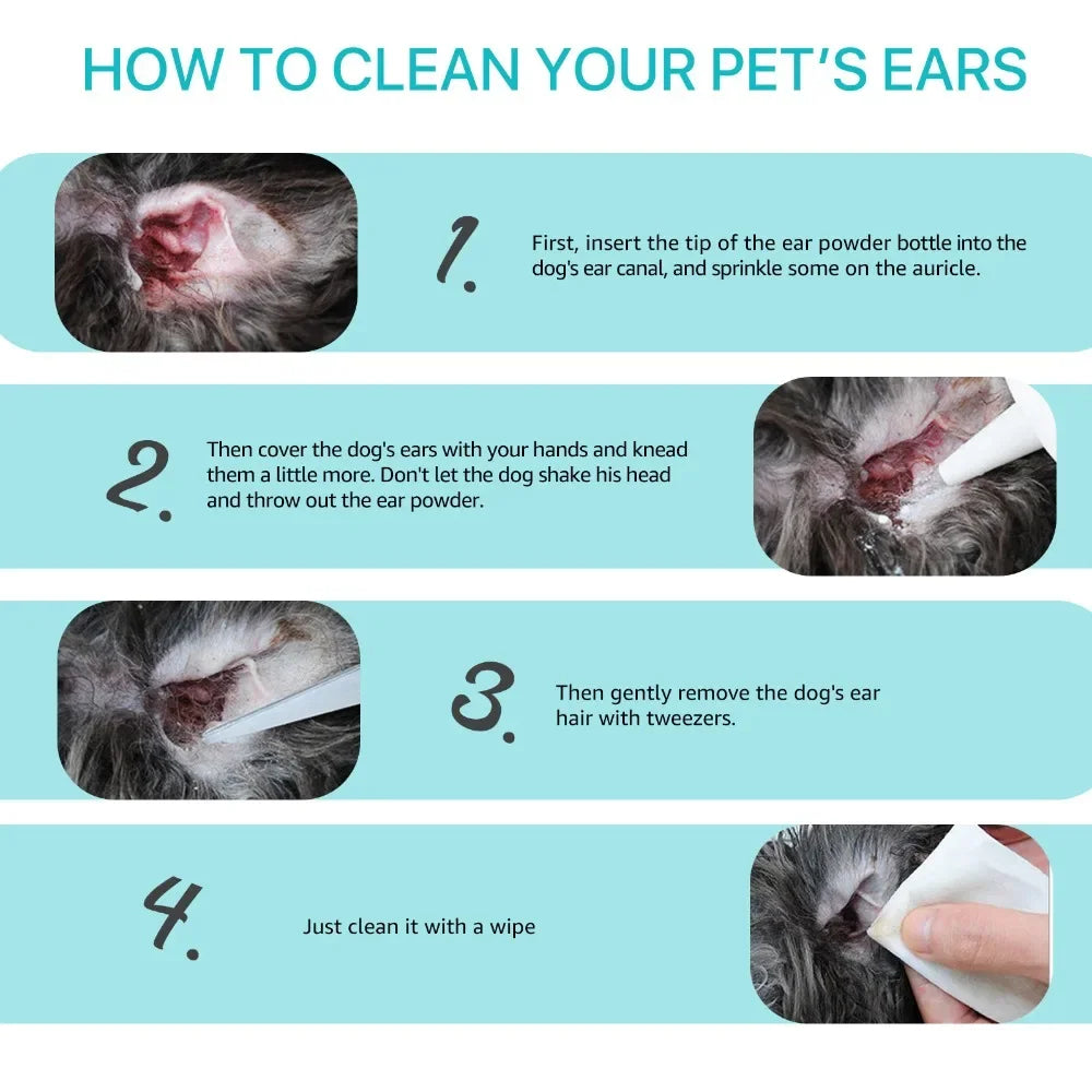 Healthy Ears, Happy Pets — Pet Ear Powder for Dogs & Cats | Ear Hair Removal, Anti-Bacterial, Reduces Mites & Inflammation, 30g