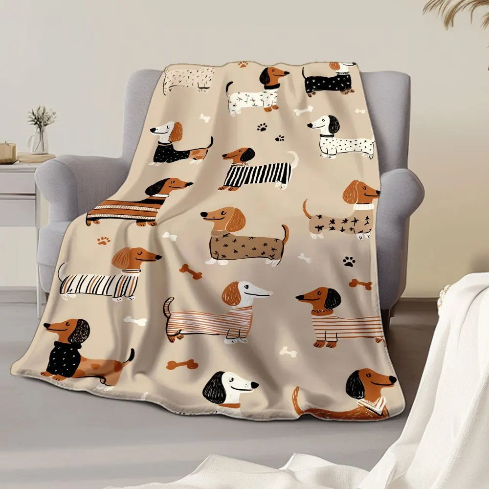 Dachshund Print Flannel Blanket – Soft Comfortable Dog Pattern Throw for Home & Travel, All Seasons