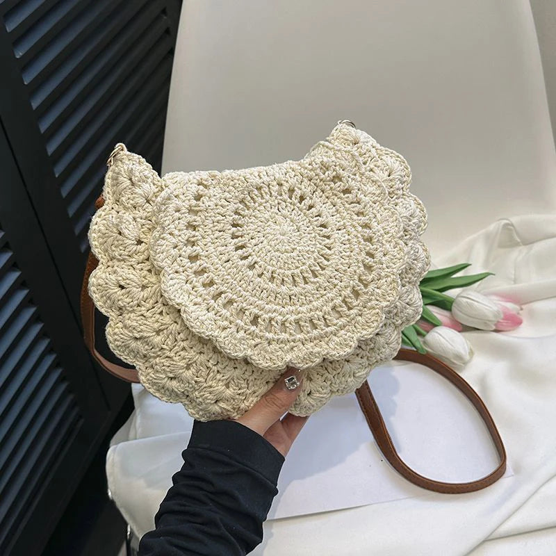 Vintage Woven Cotton Saddle Crossbody Bag – Boho Beach Shoulder Bag for Women