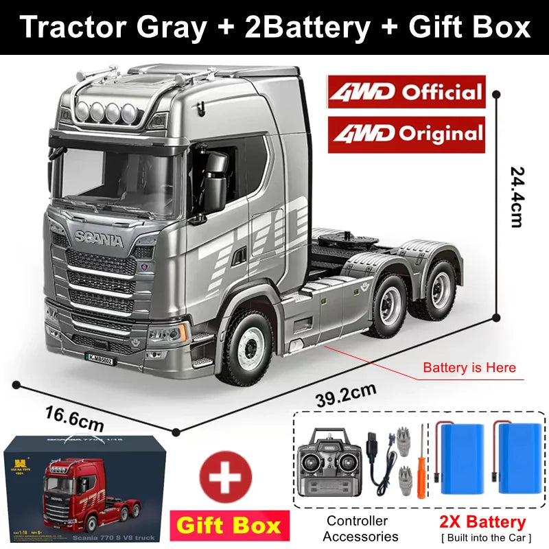 HUINA 1501 1:18 Scale RC Semi Trailer Truck with Sound & Lights – 770S Flatbed Engineering Model