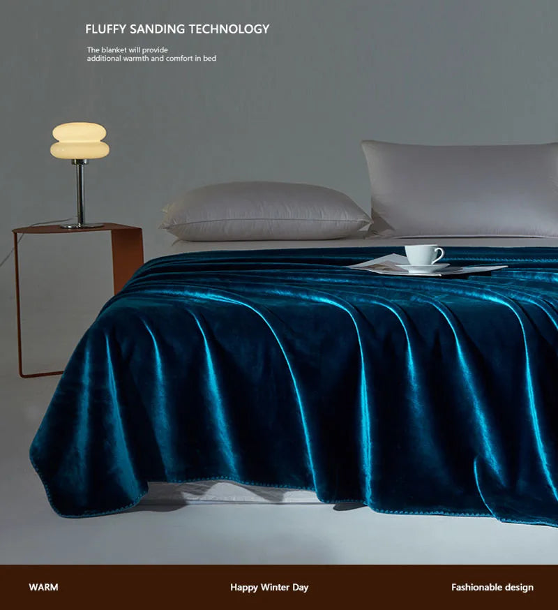 Shell Edge Milk Velvet Blanket – European Solid Color Silky Bedspread for All Seasons