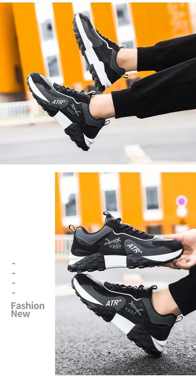 Men's Breathable Faux Leather Lace-Up Sneakers