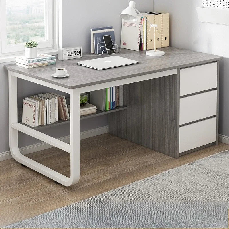 Modern Desk with Integrated Bookshelf — Student Writing Desk, Home Computer Desk & Bedroom Study Table