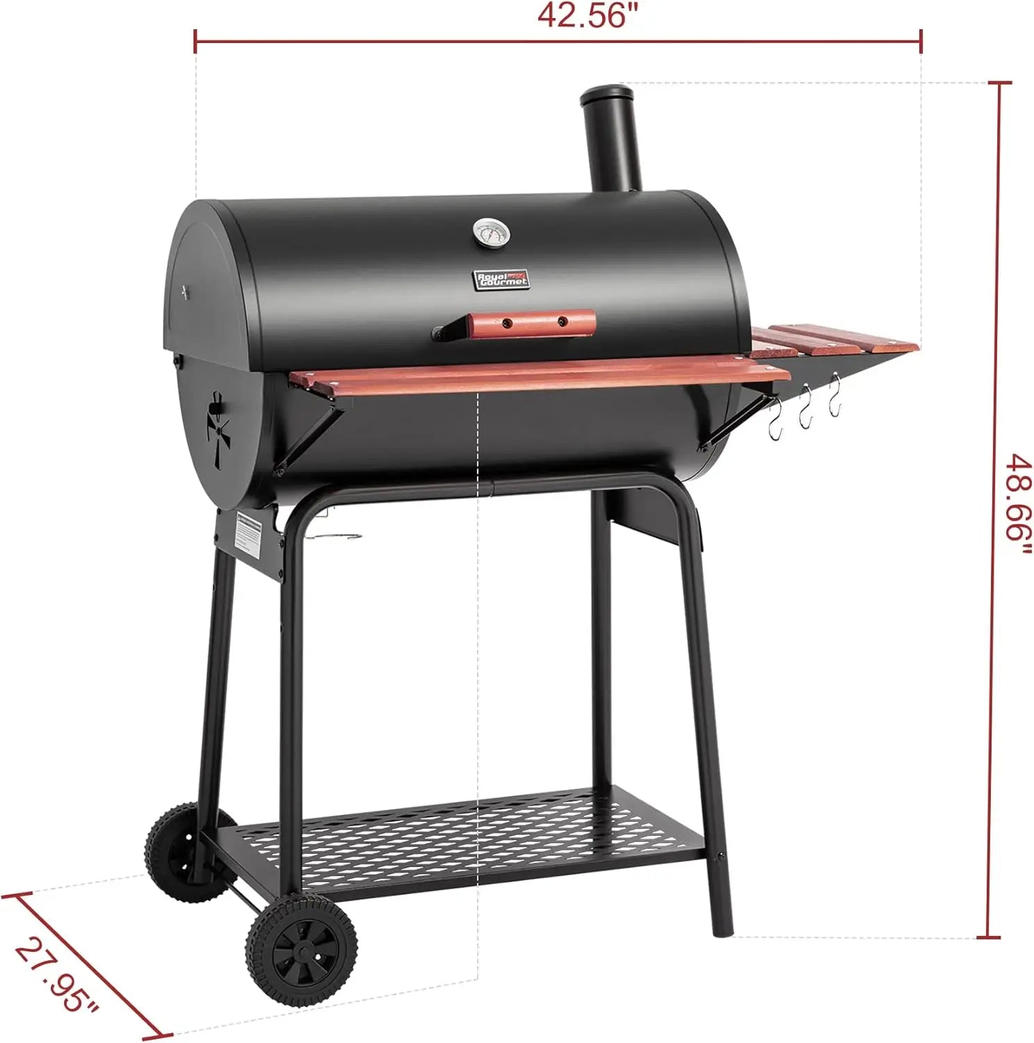 Charcoal BBQ Barrel Grill 30-Inch | 627 Sq. In. Cooking Surface, Woodgrain Side Table, Lid Thermometer, Adjustable Fire Grate, Outdoor Patio & Backyard