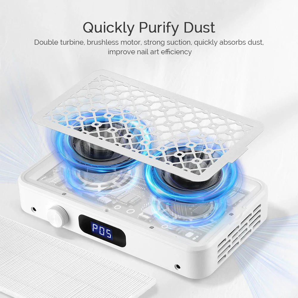 Professional Turbo Nail Dust Collector – Brushless Two-Fan Strong Suction Nail Vacuum Extractor