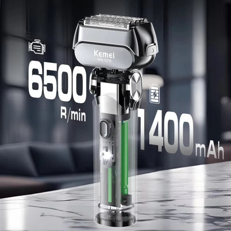 Kemei KM-1310 Rechargeable Men's Electric Shaver – 4-Blade Reciprocating, Wet/Dry, 100-Min Battery