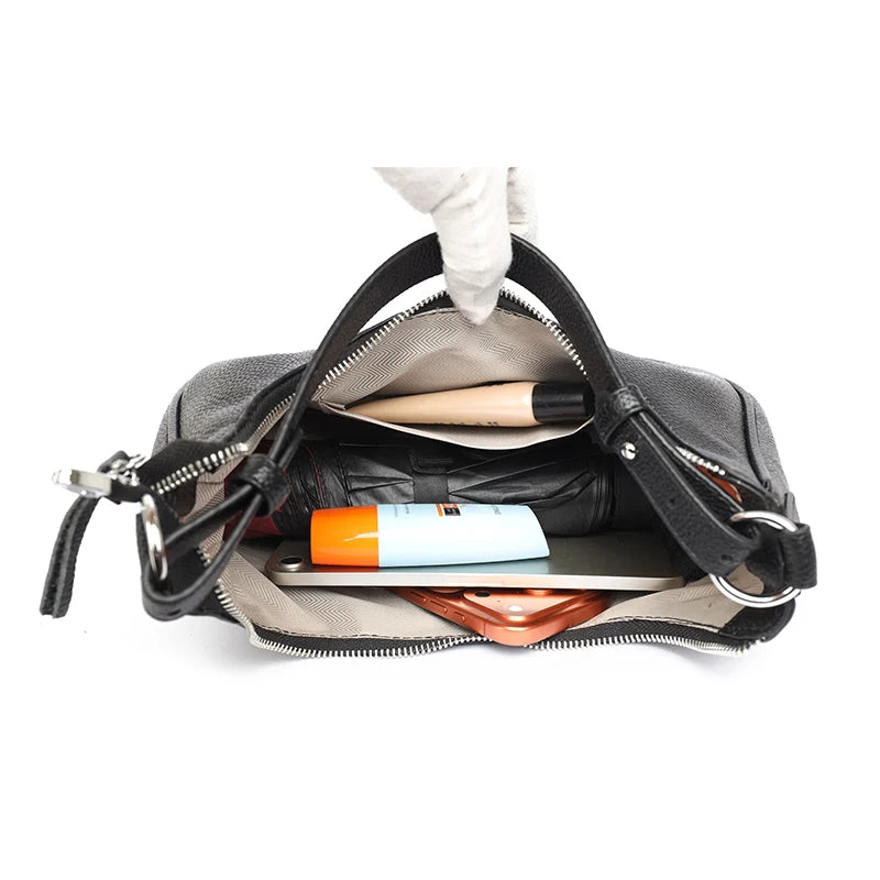 100% Genuine Cowhide Leather Half-Moon Underarm Tote Bag – Crossbody Shoulder Bag for Women