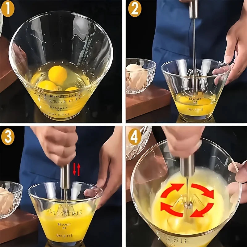 Whisk Faster. Bake Better. — Stainless Steel Semi-Automatic Egg Beater | S/M/L Sizes, Hand Push Mixer, Milk Frother, Kitchen Baking Tool